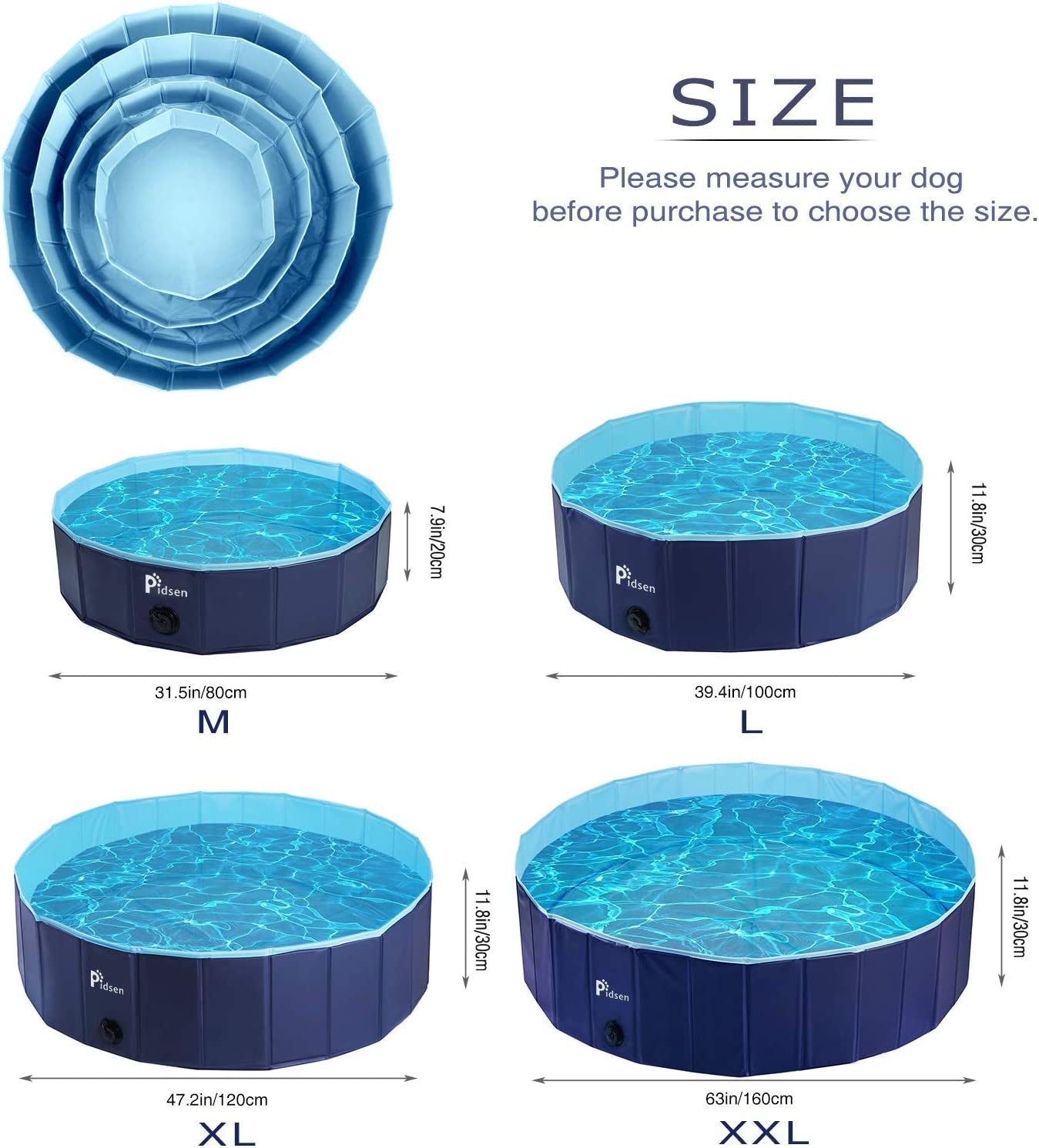 Upgraded Foldable Pet Swimming Pool Portable Dog Pool Kids Pets Dogs Cats Outdoor Bathing Tub Bathtub Water Pond Pool & Kiddie Pools ((160 X 30Cm) 63’’ D*11.8’’ H, Blue)